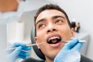 closeup of a patient being examined during their checkup